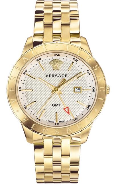 Review Versace VEBK00518 Business Slim Champagne Stainless Steel 43 mm Replica watch - Click Image to Close